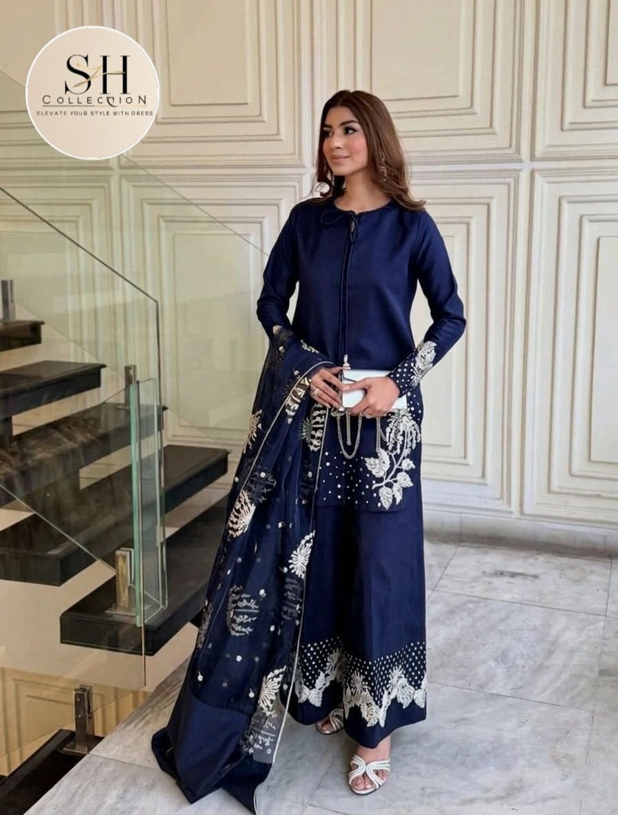 Heavy Sequence Border and Sleeves Embroidery with Embroidered Flapper