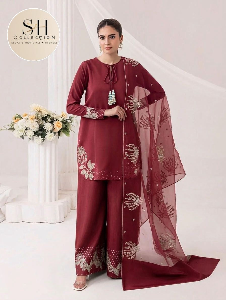 Heavy Sequence Border and Sleeves Embroidery with Embroidered Flapper