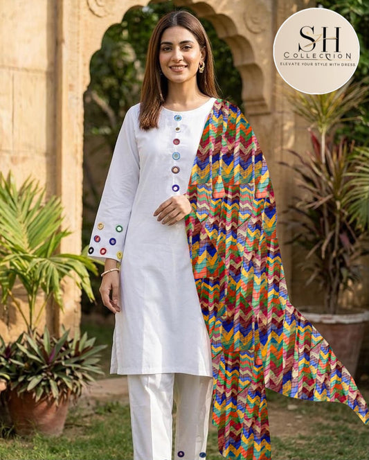 Multi Mirror Attached On Neckline,Sleeves And Farshi Shalwar Bottom
