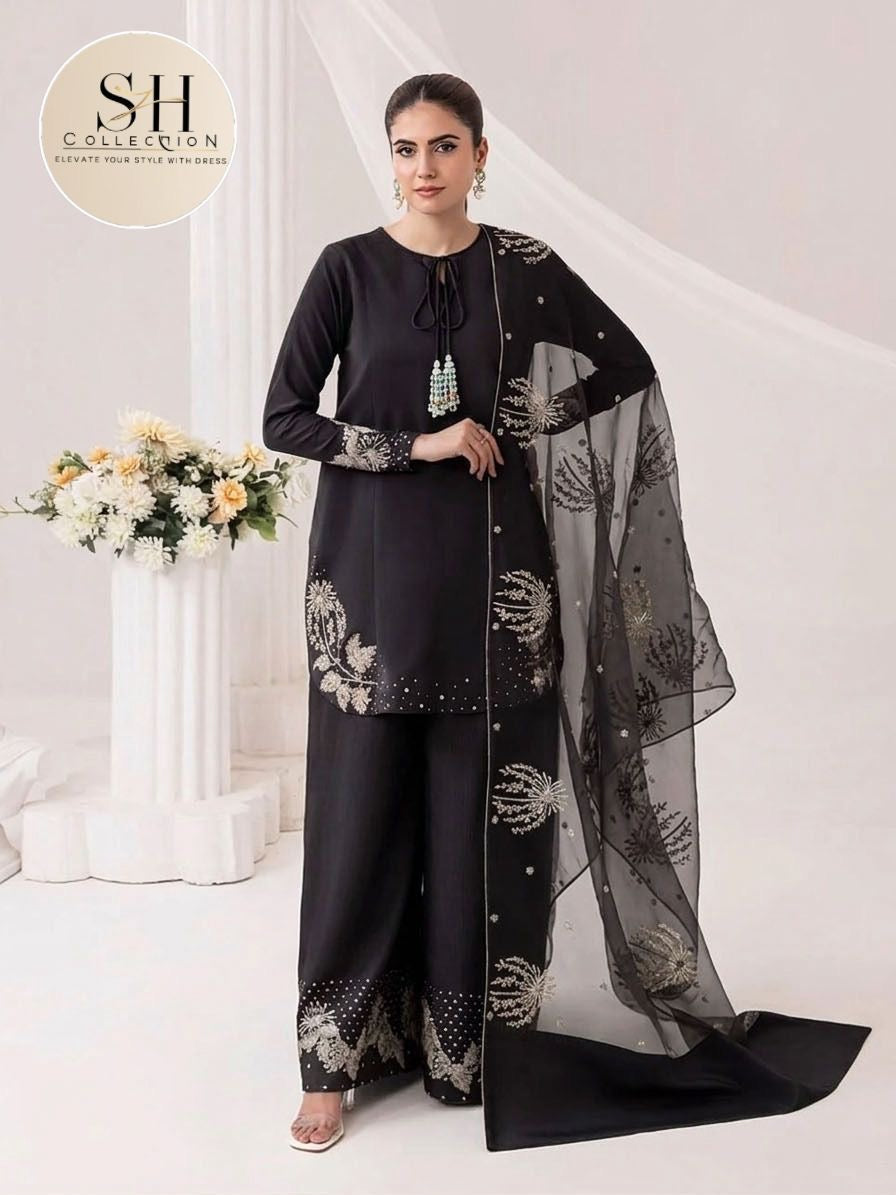 Heavy Sequence Border and Sleeves Embroidery with Embroidered Flapper