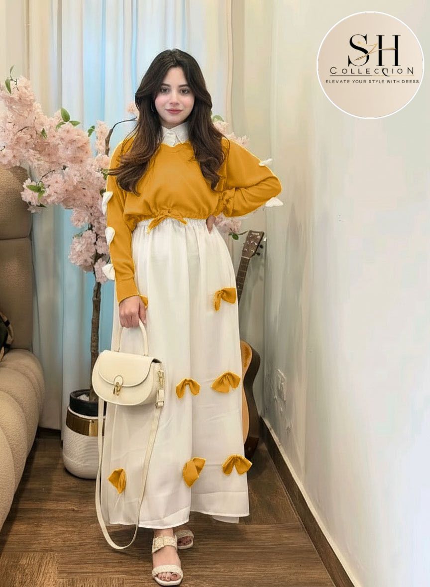 Bow attached on frock Maxi and top Sleeves 2PCs