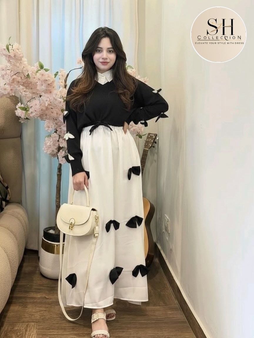Bow attached on frock Maxi and top Sleeves 2PCs