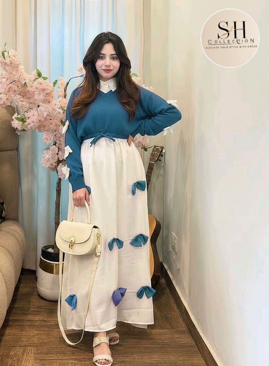 Bow attached on frock Maxi and top Sleeves 2PCs