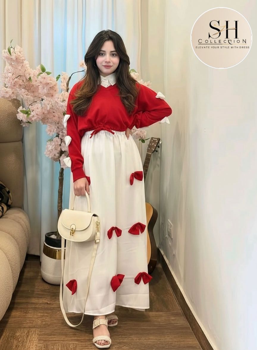 Bow attached on frock Maxi and top Sleeves 2PCs