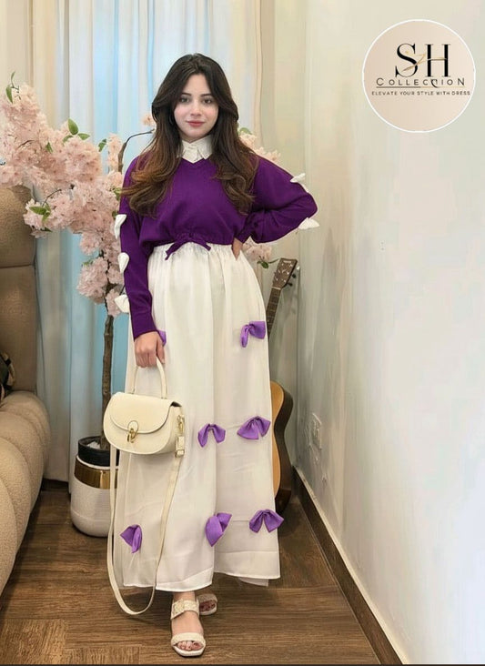 Bow attached on frock Maxi and top Sleeves 2PCs