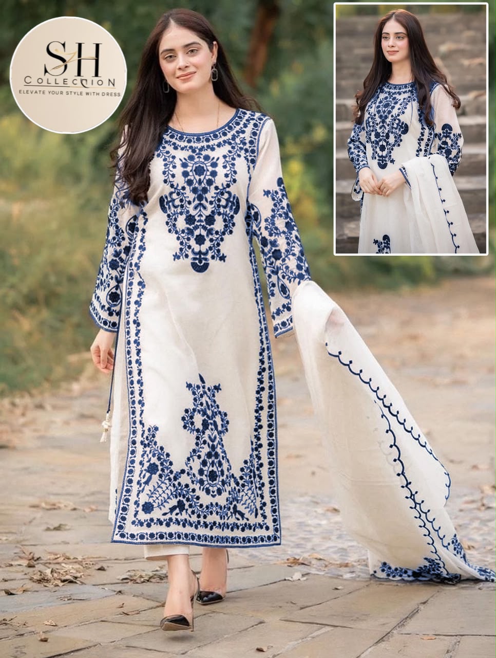 Neck,Sleeves,Daman Embroidered Shirt