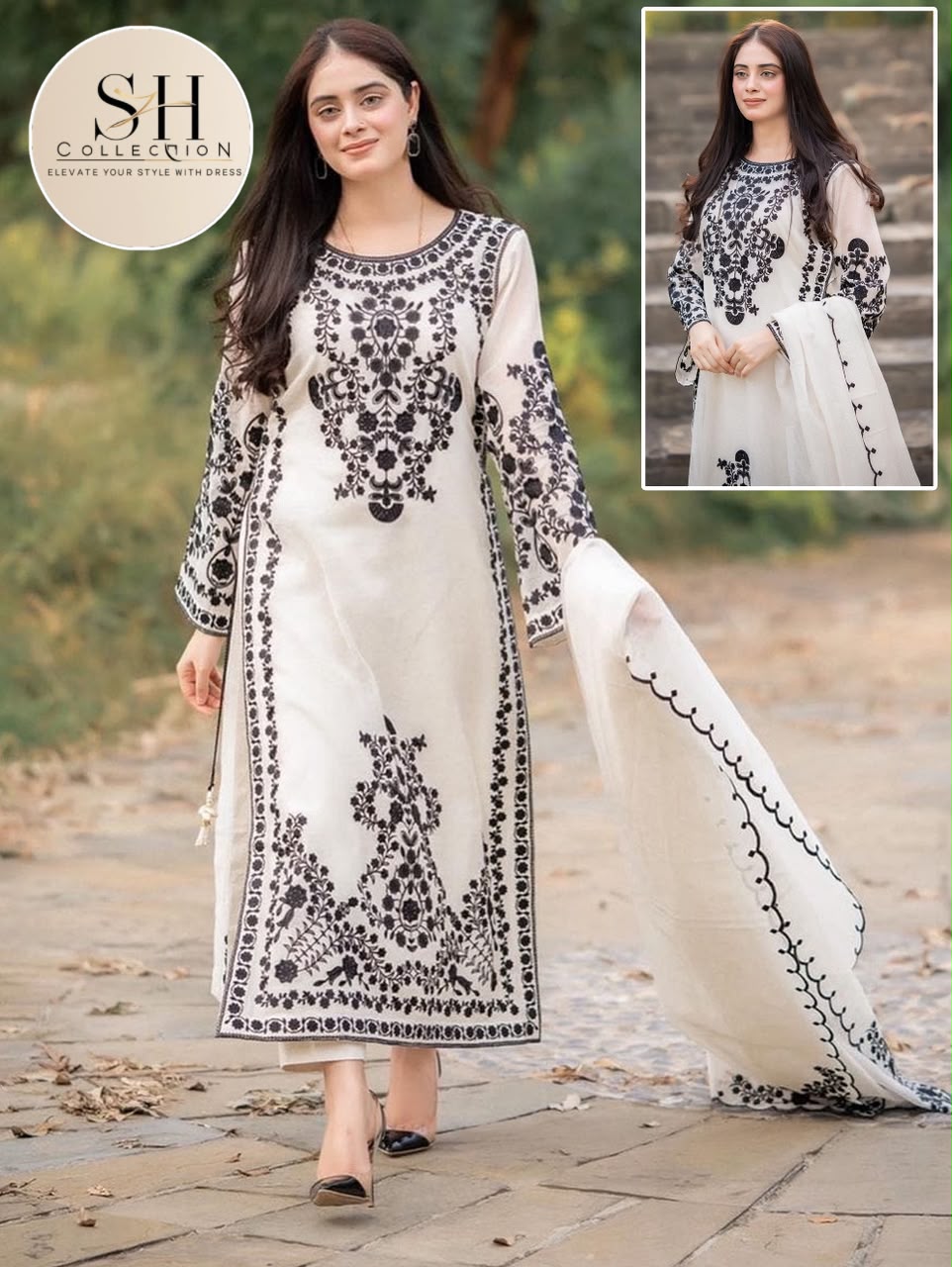 Neck,Sleeves,Daman Embroidered Shirt
