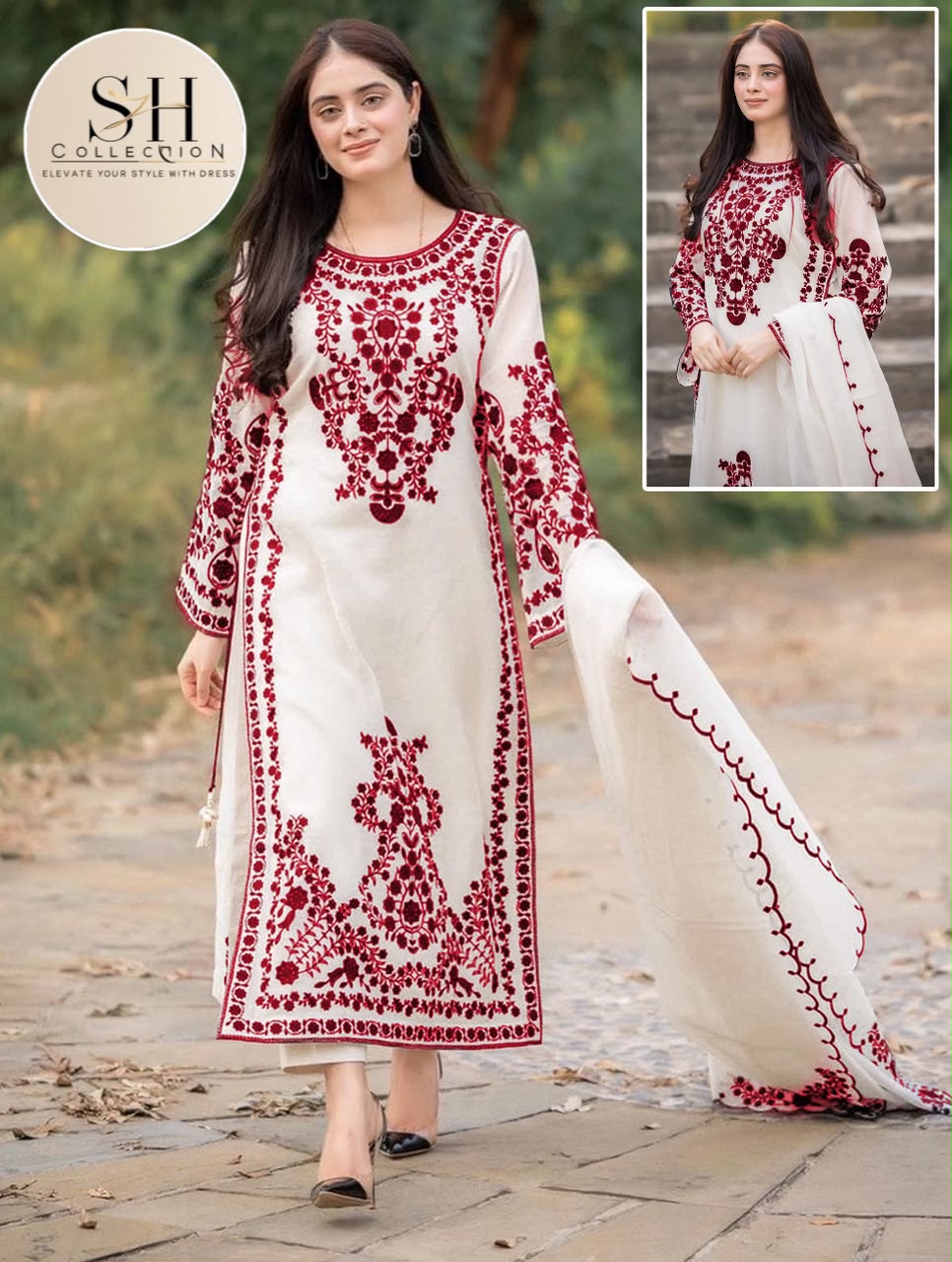 Neck,Sleeves,Daman Embroidered Shirt