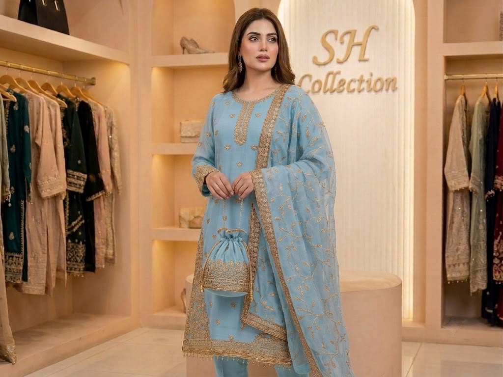 Premium Chiffon 4-Piece Suit with Stone Embellishments