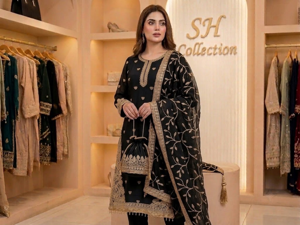 Premium Chiffon 4-Piece Suit with Stone Embellishments